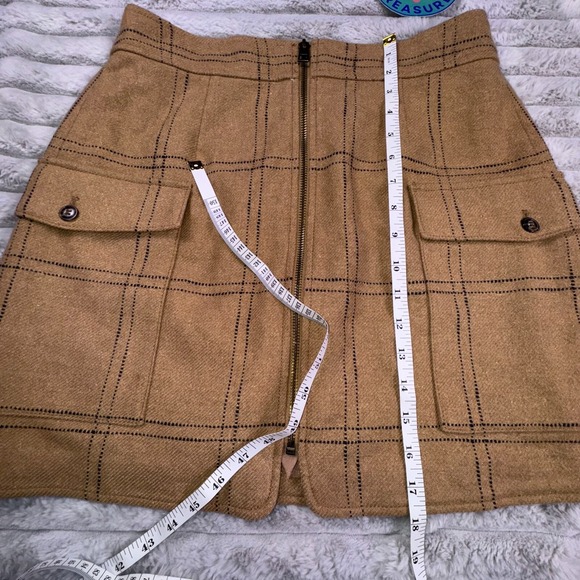 Madewell (Re)sourced‎ Mini Skirt Womens 8 Camel Zip-Front Windowpane Wool Blend - Picture 6 of 9